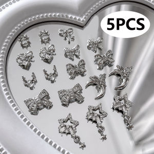 💕 Store opening 💕 5pcs Nail Charms Bow Knot Metal 3D Nail Decorations Silvery Alloy Accessories Manicure Rhinestone Jewelry Nail Art Salon