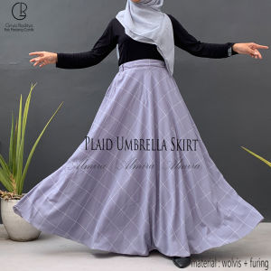 Rok Tartan Motif Kotak Kotak Model Payung Panjang Mayung Lebar Korean Style Plaid  Umbrella Skirt