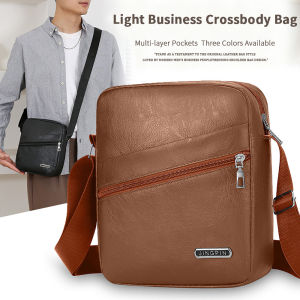 QNQN 【การจัดส่งสินค้า 2-3 วัน】กระเป๋าสะพายไหล่สไตล์ใหม่ผู้ชายกระเป๋าสะพายไหล่ PU หนังกระเป๋าสะพายคุณภาพสูง