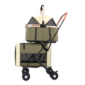 Teekland Double Pet Stroller for Dogs and Cats: Dog Stroller Foldable Travel Carriage with Detachable Carriers Safety Belts and 4 Lockable Wheels for Small to Medium Pets