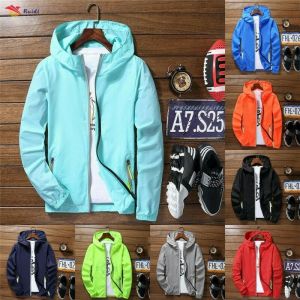 5 colors Oversize Men Wind Breaker Quick Drying Sport Outwear with Zipper Hoodie Jacket (Sun Protection Clothing)