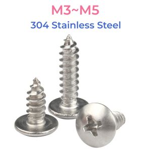 304 Stainless Steel Cross Phillips Truss Head Self-tapping Screw M3 M4 M5 Large Flat Head Mushroom Head Wood Screws