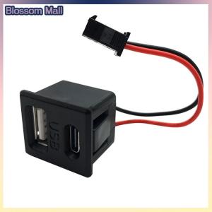 [Blossom] 1PC Black Double-Layer USB Female Base Type-C Charging Socket Power Socket With Cable Connector USB Charger Port Data Interface