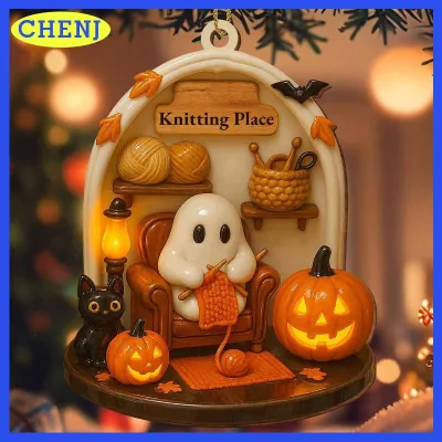 CHENJ Dễ Thương Đọc Ma Halloween Ma Đồ Trang Trí 2D Phẳng Acrylic Mặt Dây Chuyền Halloween Treo Trang Trí Nội Thất