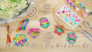 DoubleFill 30 Pack Wind Chime Kit Make You Own Mothers Day Wind Chimes Crafts DIY Coloring Wooden Mothers Day Craft for Moms Birthday Gifts Party Decoration Art Hanging Ornaments