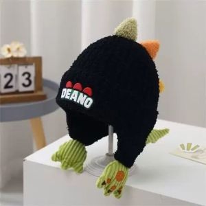 IQAngel dễ thương khủng long đan Beanie cho giữ ấm mùa đông cho trẻ em bảo vệ tai mũ với thiết kế lông mềm