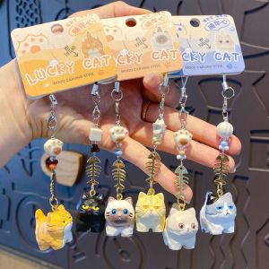 AZDH 2Pcs น่ารัก ที่ห้อยกุญแจรูปปลาแมว แขวนกระเป๋า ของตกแต่ง สายคล้องโทรศัพท์ น่ารัก ลูกปัดอุ้งเท้า จี้แมวเรซิน ตกแต่งกระเป๋า