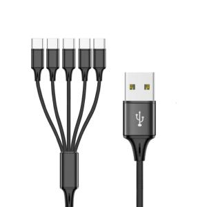 Multi Charging Cable Nylon Braided Universal 3/4/5 in 1 Multiple Ports USB Fast Cord with Type C Connector