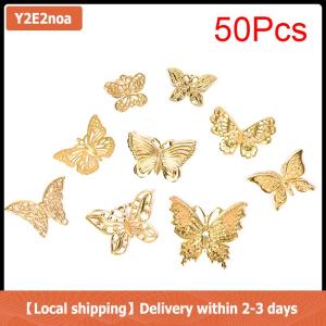 【Local shipping】 50Pcs Set Gold Metal Filigree Hollow Butterfly Charms Craft DIY Jewelry Making