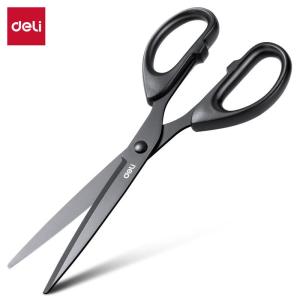 Deli Scissors Exquisite Black Blade Stainless Steel Non-stick Office Stationery