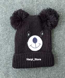 Topi Rajut Bayi Bordir Cewe - Cowo Lucu Motif Beruang( 0 - 1 Tahun)