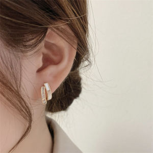 [fenggongshuode] 1Pair Light Luxury Zircon Earrings Korean Style Fashion Double Layer Earrings For Women Simple Temperament Ear Jewelry