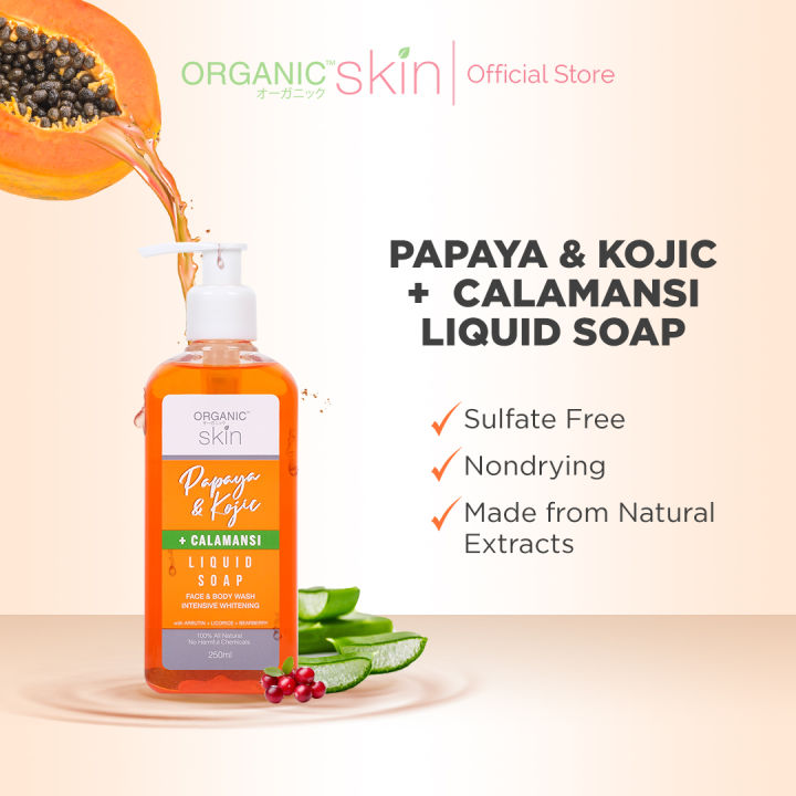 Organic Skin Japan Papaya & Kojic + Calamansi Liquid Soap 250 ml Moisture Face and Body Wash