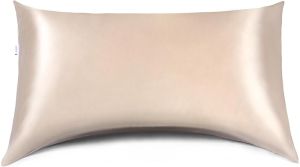 Curved Pillow Case Side Sleeper Pillowcase Champange Satin Pillowcase Cover with Zipper Breathable Soft Pillowcase Queen Size 20 x 30 Inches