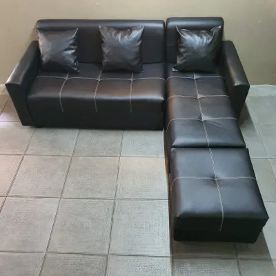 SOFA SET L SHAPE BLACK LEATHER URATEX FOAM / COD ONLY !!!