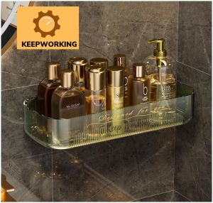 Keep Working Elegant Clear Acrylic Bathroom Storage Shelf - Wall-Mounted Self-Adhesive Adjustable Shelves for Bathroom & Living Room