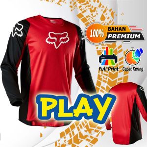 Pakaian Baju Jersey Balap Motor Cross Trail Set Motocross Custom F0X Merah List Hitam Adventure (Baju Saja)