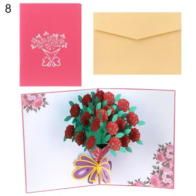 【Ready Stock/COD】1Pcs Creative Anniversary Blessing Card Party Supplies Pop Up With Envelope Valentines Day Wedding Invitations Greeting Cards