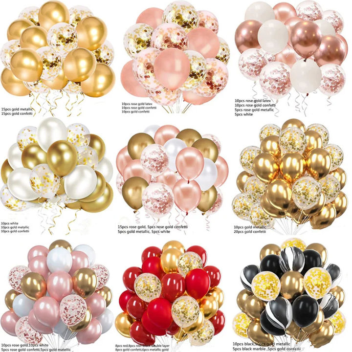 Theme Party 38pcs Pink Gold Black Balloons Decoration Set with Ribbon ...