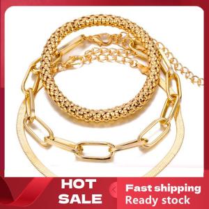 🚚【Local Express Delivery】🚚 3PCS Set Fashion Thick Chain Link Bracelets Bangles For Women Vintage Snake Chain Gold Silver Color Bracelets Set Punk Jewelry