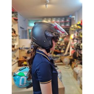 Mũ bảo hiểm 3/4 KLT màu đen nhám 2 kính