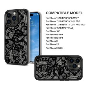 Trendy Vintage Black Floral Lace Phone Casing For iPhone 17 16 15 14 13 12 11 Pro Max Plus X XS XR MINI 7 8 Plus Soft TPU Shockproof Cover
