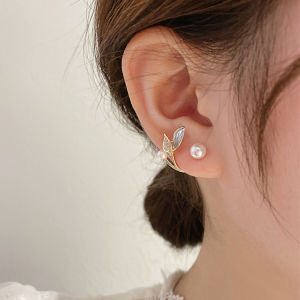 Frascati Elegant And Exquisite Micro Inlaid Zircon Pearl Fishtail Earrings Sweet Accessories Gift For Korean Fashion Jewelry Womens Party