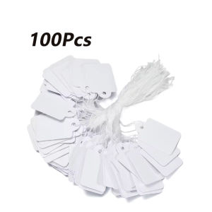 100Pcs Jewelry Price Tag DIY Kraft Paper Hang Tags Blank Price Tag with String for Labeling Gifts