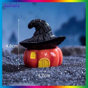 xuhaiy 1Pc Wizard Ghost Pumpkin House Figurines Resin Ornaments Halloween Decorations Micro Landscape Ornament DIY Desktop Decor