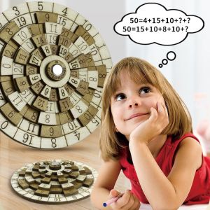 SELLYER Wooden Digital Puzzle Toy Turntable Brain Teasers Secret Box Puzzle Creative Maze Huarong Road Number Puzzle Game
