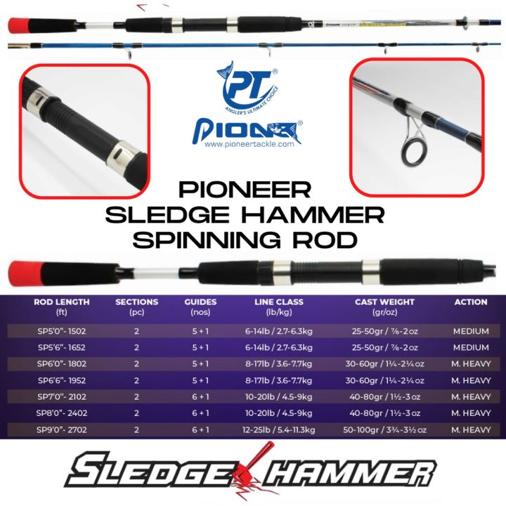 Pioneer Sledge Hammer Solid FG Spinning Rod 6ft 7f 8ft Solid