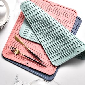 Anti-Fall Silicone Dish Drying Mat Table Mat Heat Resistant Draining Tableware Dishwaser Cushion Pad Non-slip Rubber Mat