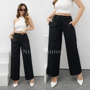 NIMI - Cargo Pants Celana Loose Cargo Wanita Celana Cullote Knit Import