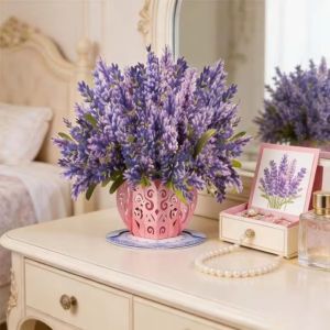 GBDSVD Lavender 3D Pop Up Flower Bouquet Card Romantic Rose Pop-Up Valentines Day Cards Surprise Detachable Stereo Bouquet Postcard Mothers Day