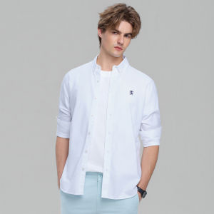 Giordano Men Oxford Cotton Embroidered Long Sleeve Shirt 01046093