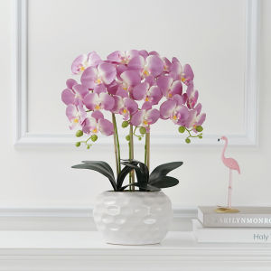 high grade well designed table flower +white vase artificial Latex orchid flower arrangement real touch ins popular