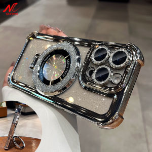 Bling Glitter for Magsafe Bracket Case for iPhone 16 17 Pro Max Air Plus Transparent Plating Cover for iPhone 13 14 15 Pro Max