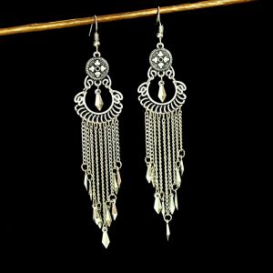 New Bohemian Vintage Hollow Long Tassel Earrings For Women Statement Sliver Color Dangle Drop Earrings Gypsy Jewelry Gifts