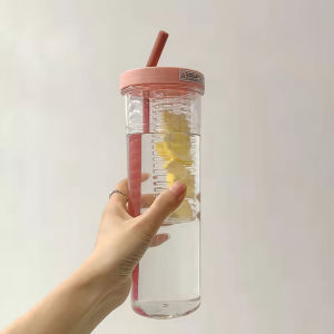 Botol Infused Water 700 ML Transparan Dengan Sedotan Portable