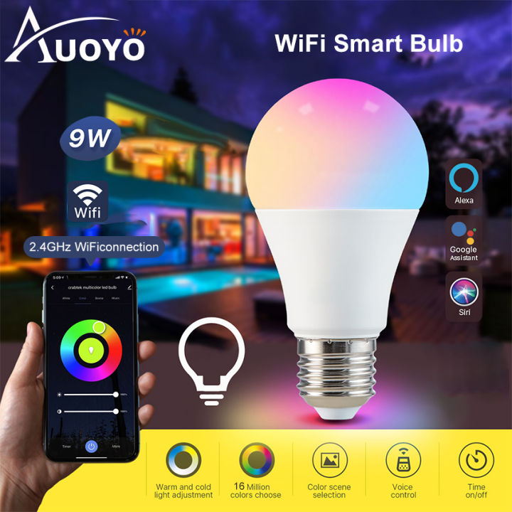 Auoyo WiFi Smart LED Light Bulb Color Changing Dimmable Bedroom Indoor lighting Voice Control Light Music Light Colorful Night Lamp With Remote Lazada