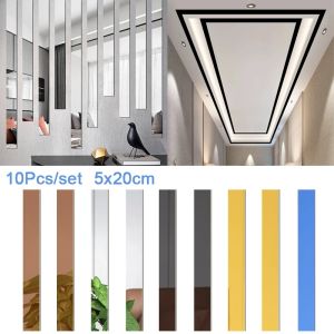 10 PCS 20*5cm Long Rectangle Acrylic Mirror Wall Stickers Self Adhesive Removable Decals Living Room TV Back DIY Art Wall Decor [Lovinglife]