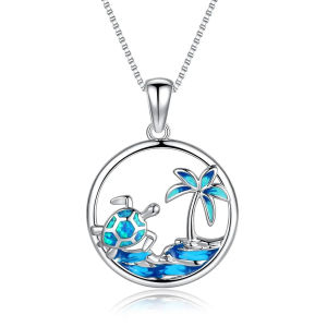 Boho Vintage Beach Wave Sea Turtle Pendant Necklace for Women Girl Fashion Imitation Blue Opal Necklace Wedding Jewelry h260529