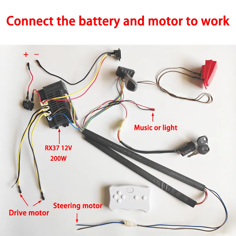 Children electric car DIY modified wires and switch kit, Self-made kids  electric car with Bluetooth smooth start controller，children's battery 