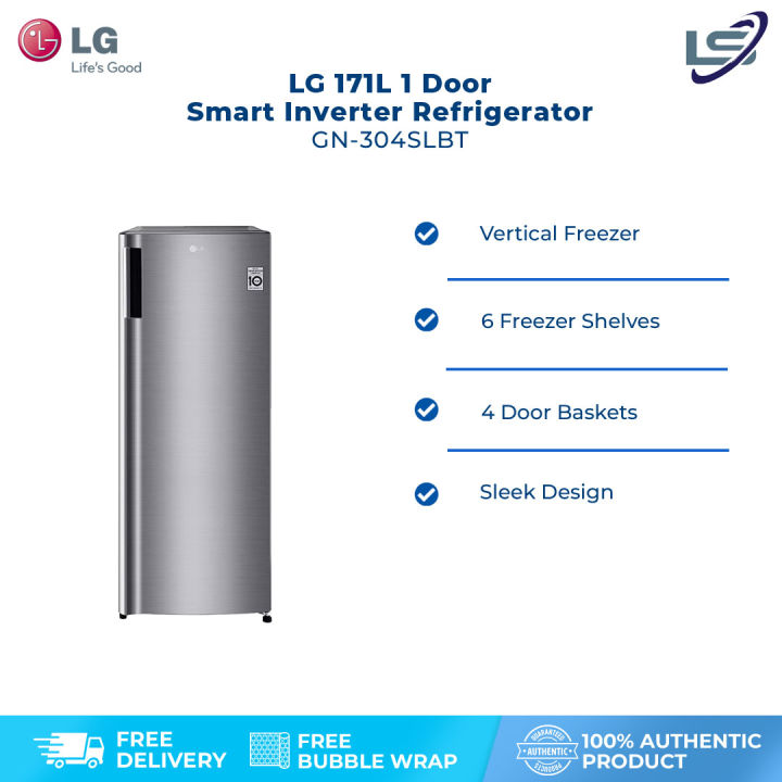 LG 171L Smart Inverter Upright Freezer GN304SLBT 6 Freezer Shelves