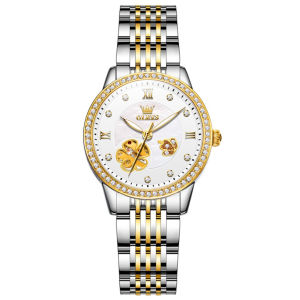 OLEVS 6706 Women Fashion Mechanical Watch Gift Round-dial Stainless Steel Watchband Wristwatch Luminous