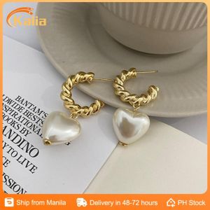 Classic Heart Shaped Pearl Studs Sterling Silver Earrings for Timeless Elegance