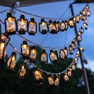 QICAI692 LED Retro Party Decoration Hanging Lantern Waterproof Battery Powered Campin Lights String Lamp Kerosene String Lights Atmosphere Light