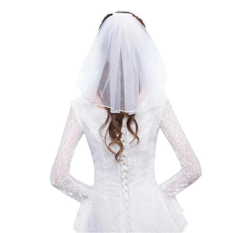 Tulle Wedding Dress Veils White Ribbon Edge Rhinestones Fake