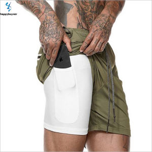 Happybuyner 7 Colors 2 Layer Mens Sports Quick Drying Training Bodybuilding Summer Shorts Workout Fitness GYM Short