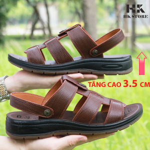 Dép sandal nam trung niên 💝 HK.STORE 💝 da bò xịn kết hợp đế kếp cao 35cm cực đẹp khâu may chân quai công nghệ 2021.